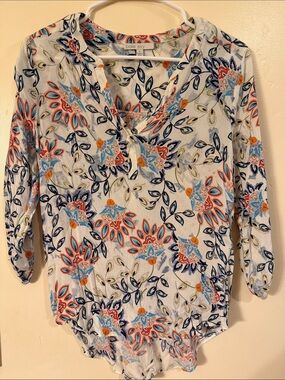 Pepe Jeans White Multi Floral Split-Neck Blouse
